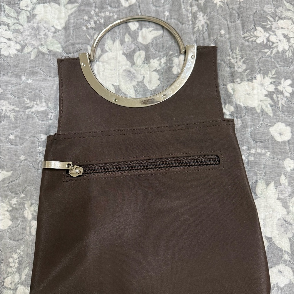 Elegant Brown Handbag with Silver Accents
